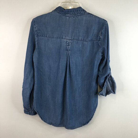 Anthropologie Cloth & Stone Tencel Chambray Rolled Up Sleeve Shirt Size XS - Picture 6 of 9